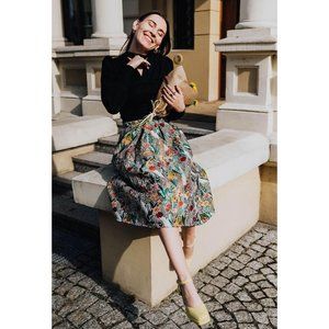 NWT SPRING SCENERY JACQUARD PLEATED MIDI SKIRT